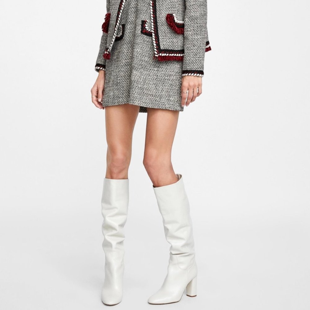 ZARA KNEE HIGH CREAM BOOTS